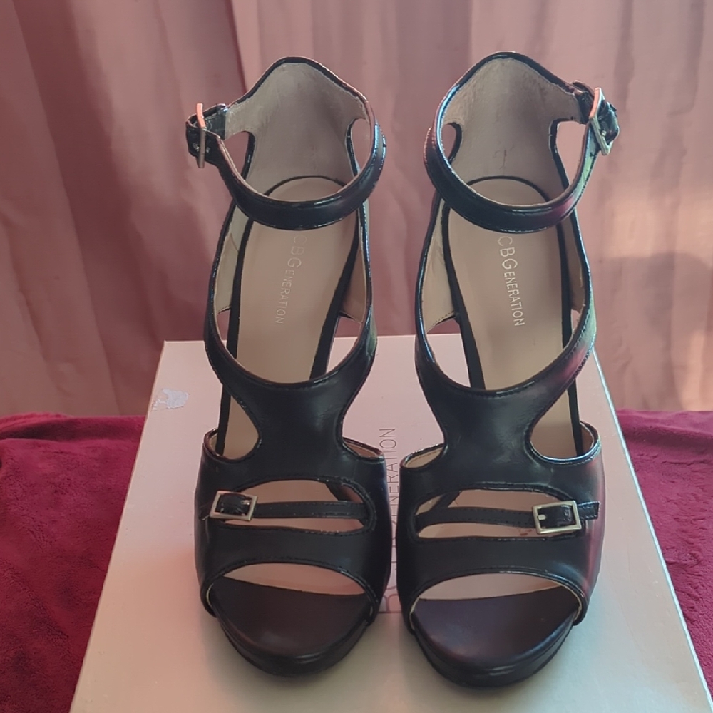 BCBGMaxAzria Black Stiletto Heels with Strappy Design